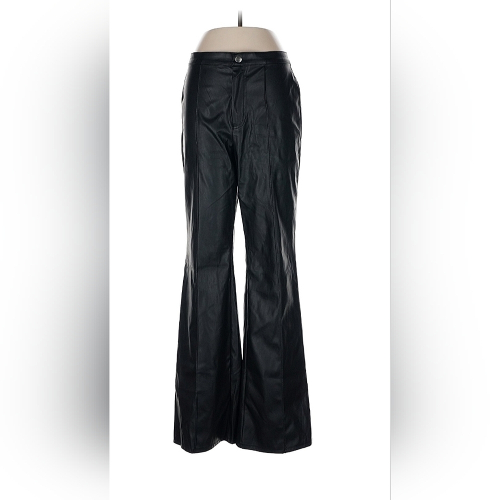 Black Faux Leather Flare Pants